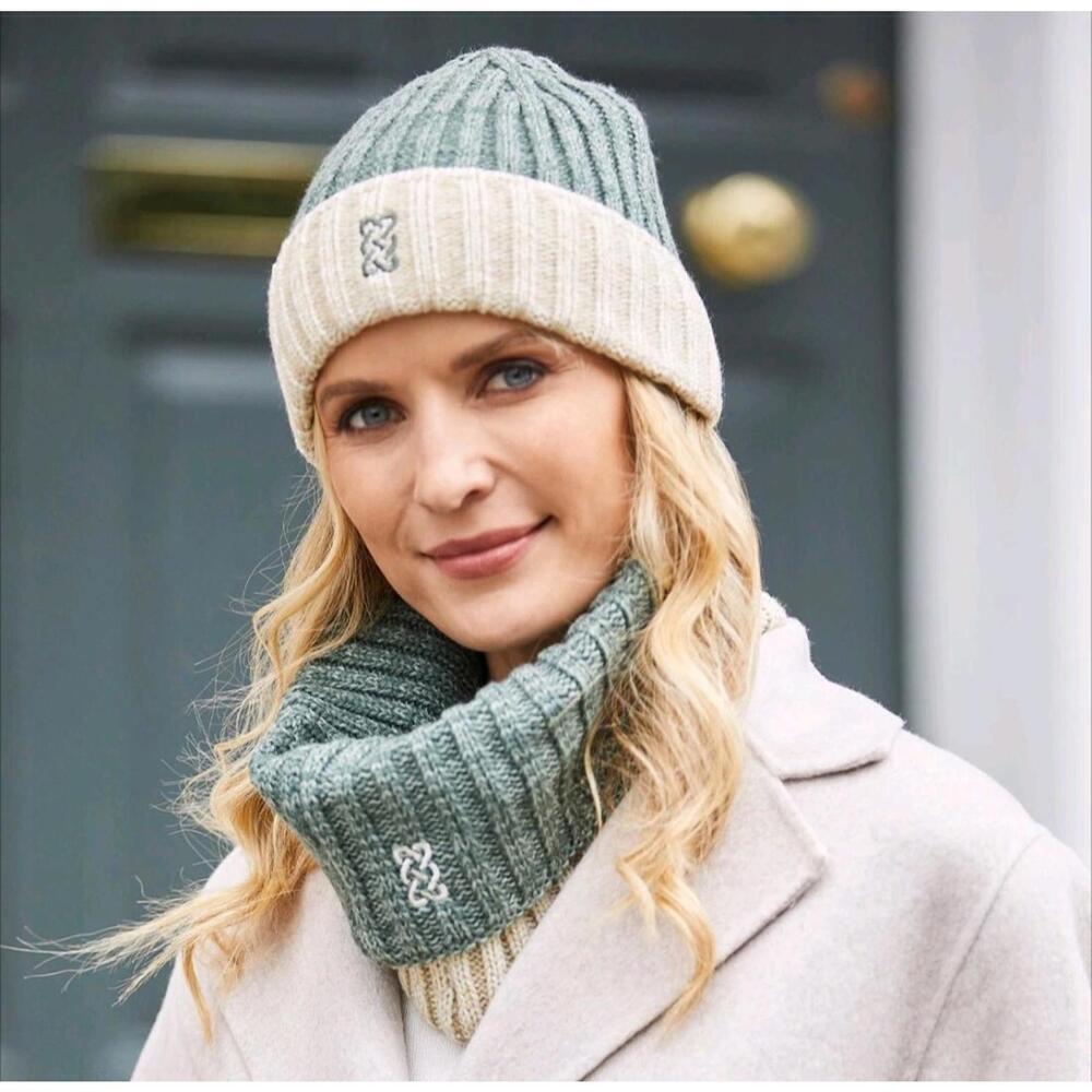 Patrick Francis Sustainable Collection Green Cream Knit Beanie Hat Recycled